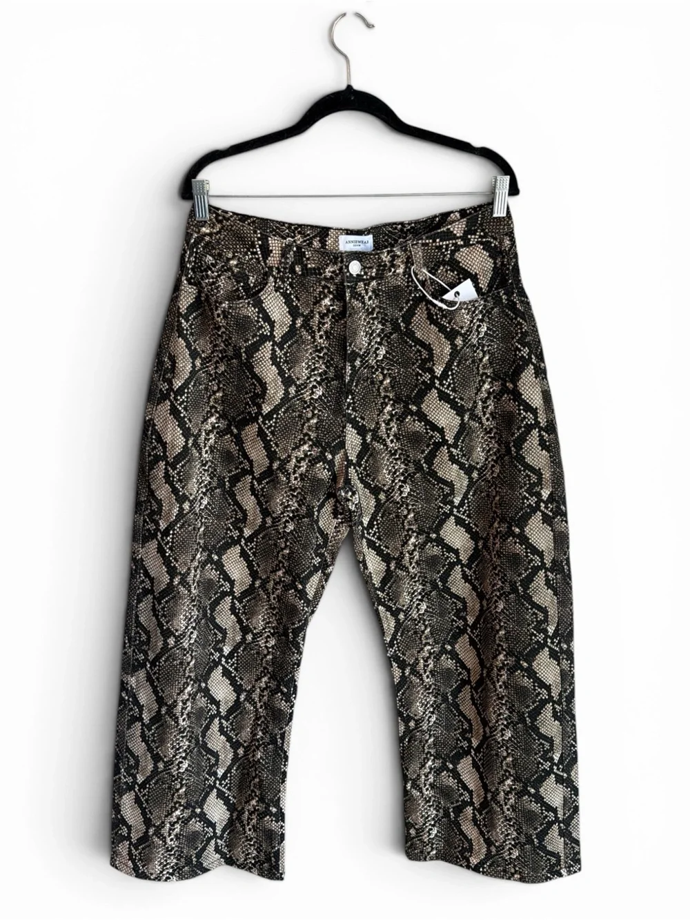 Anniewear Barrel Snake Print Pants Size XL Black Brown High Rise Cropped NEW - Picture 4 of 13